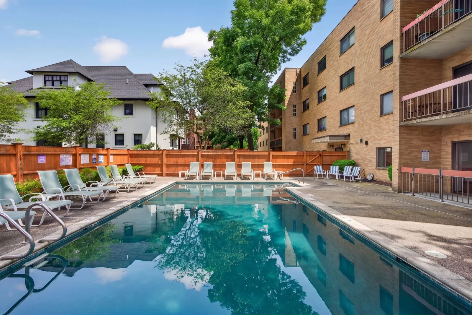 Outdoor pool at a condo building on Centre St in Brookline, MA