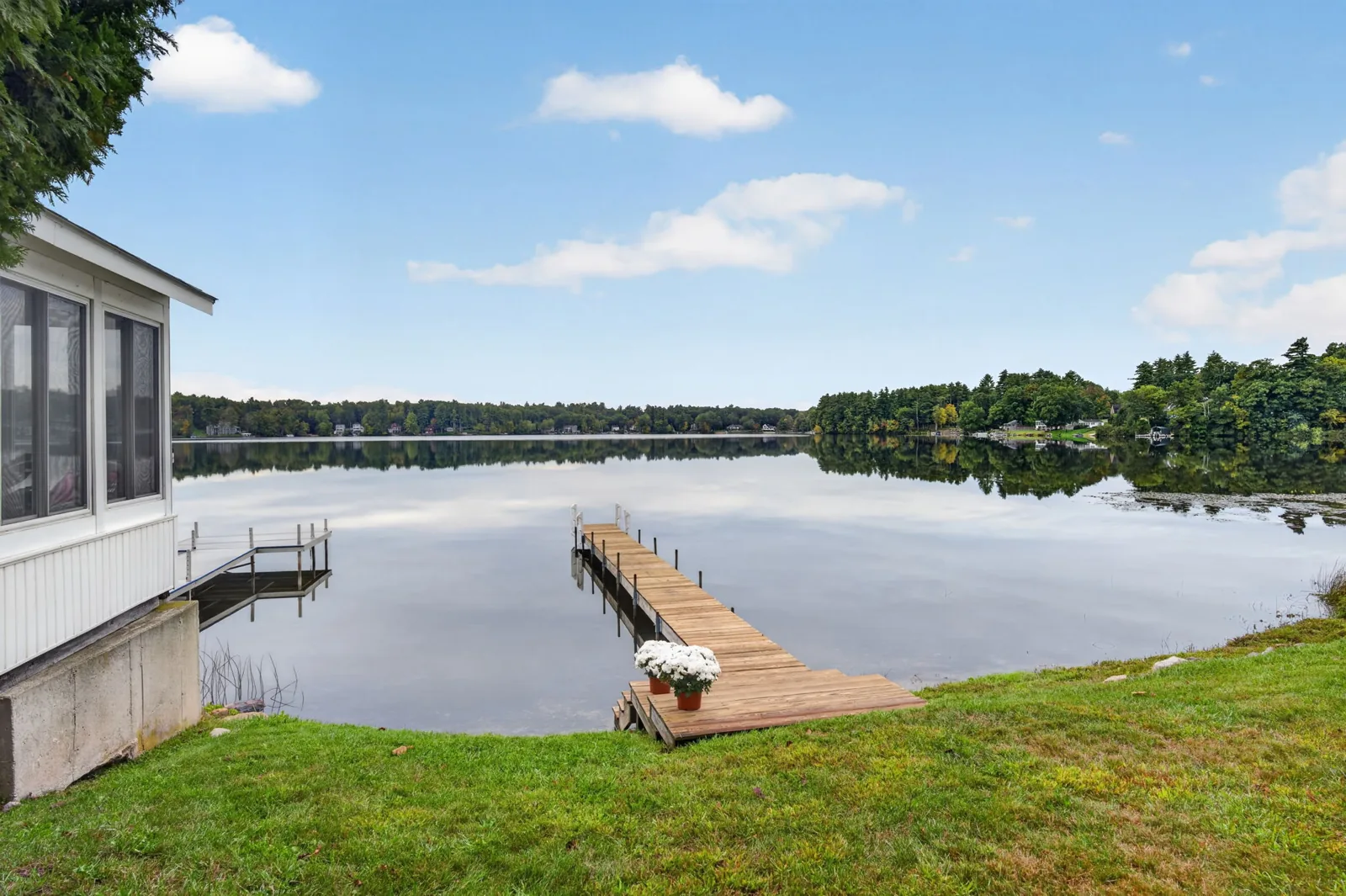 Private dock and lake view at a home on Lakeside Dr in Sandown, NH